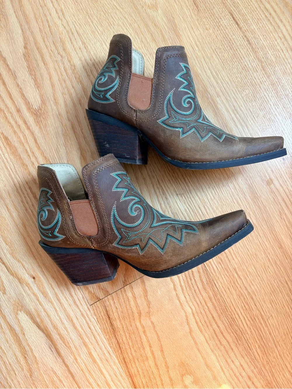 Durango Brown Western Ankle Heeled Boots with Turquoise Stitching